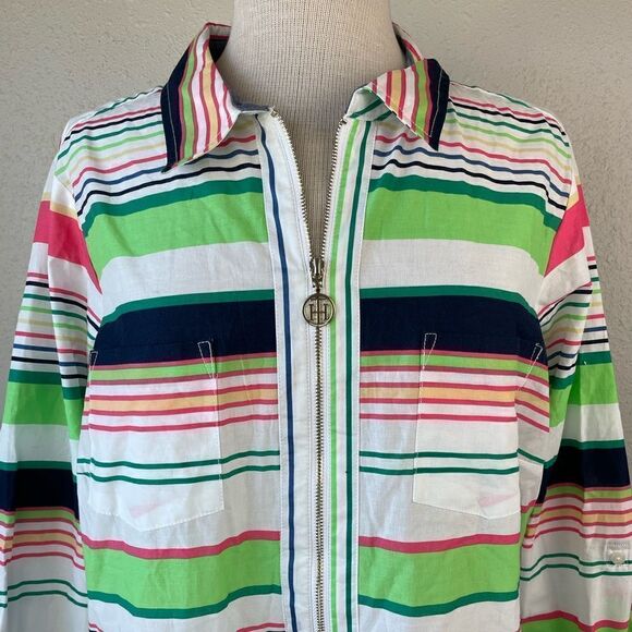 NWT Tommy Hilfiger Half Zip Down Striped Top Size 0X - Picture 2 of 9